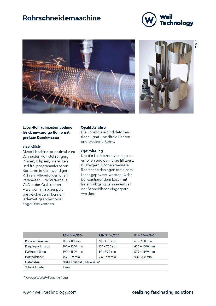 Onepager tube cutting machine german